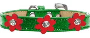 Metallic Flower Ice Cream Collar Emerald Green With Metallic Red Flowers Size 10