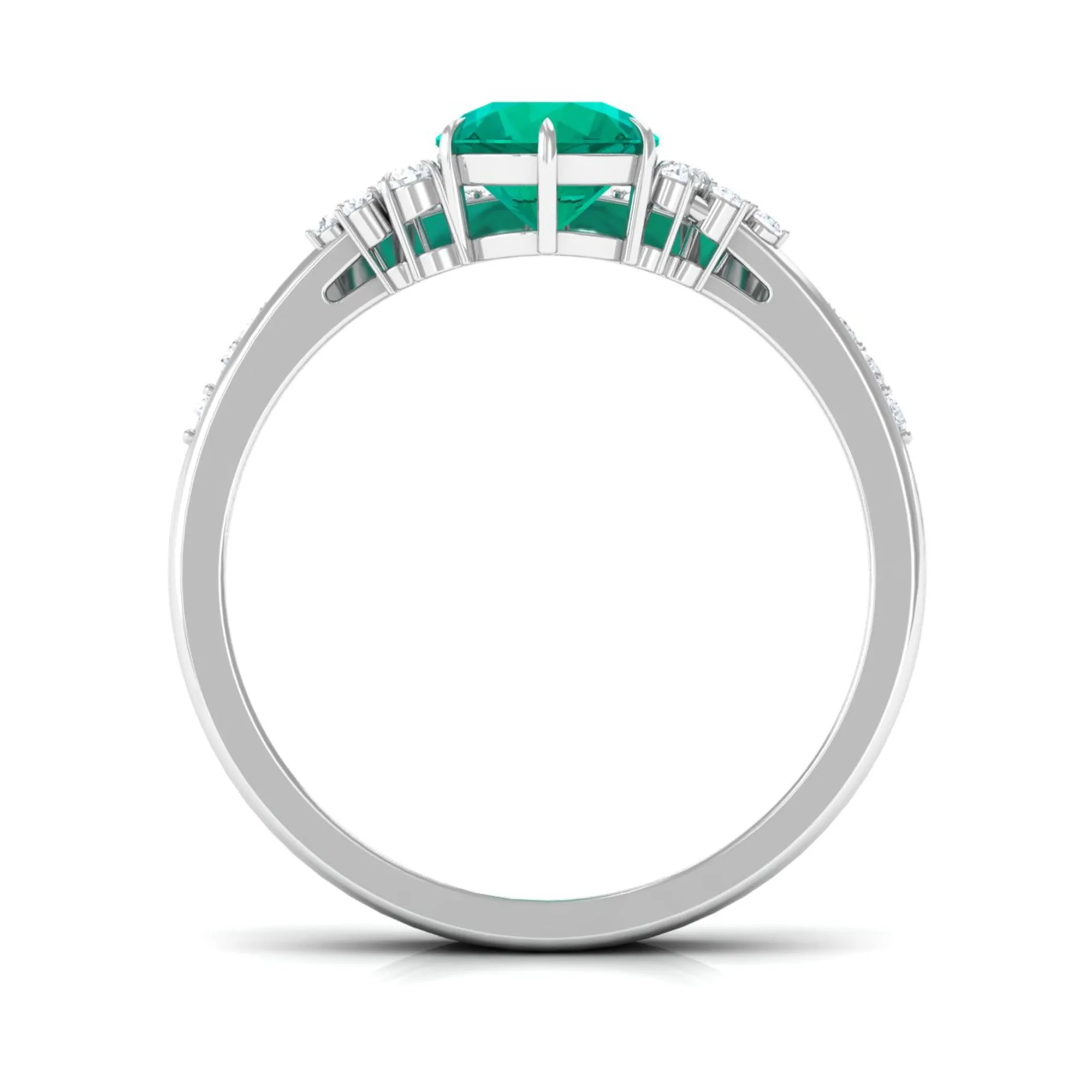 Minimal Emerald and Diamond Bridal Ring Set