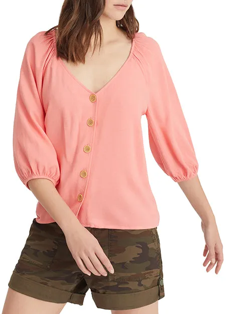 Modern Button Front Coral Top