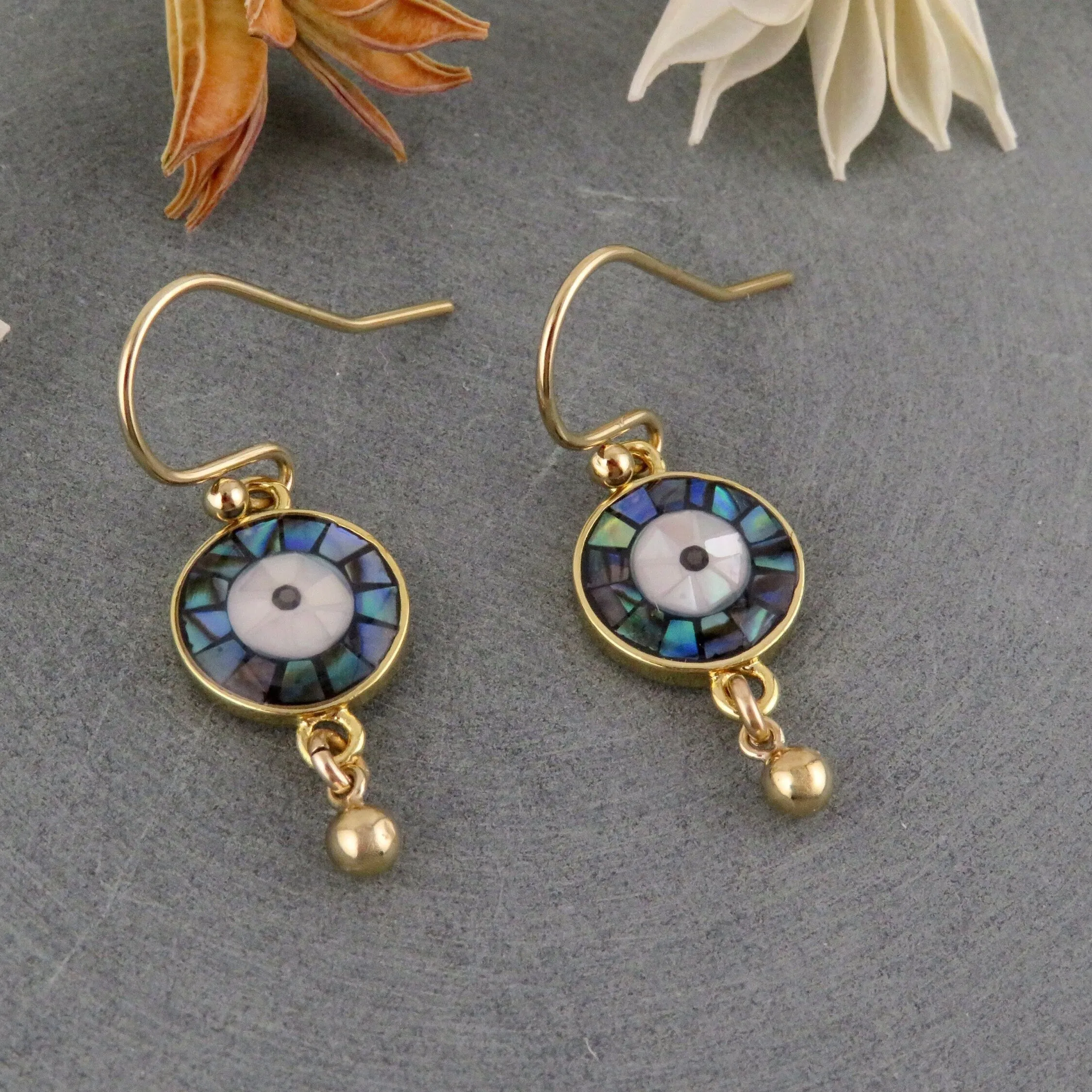 Mosaic Shell Eye Earrings - Dark