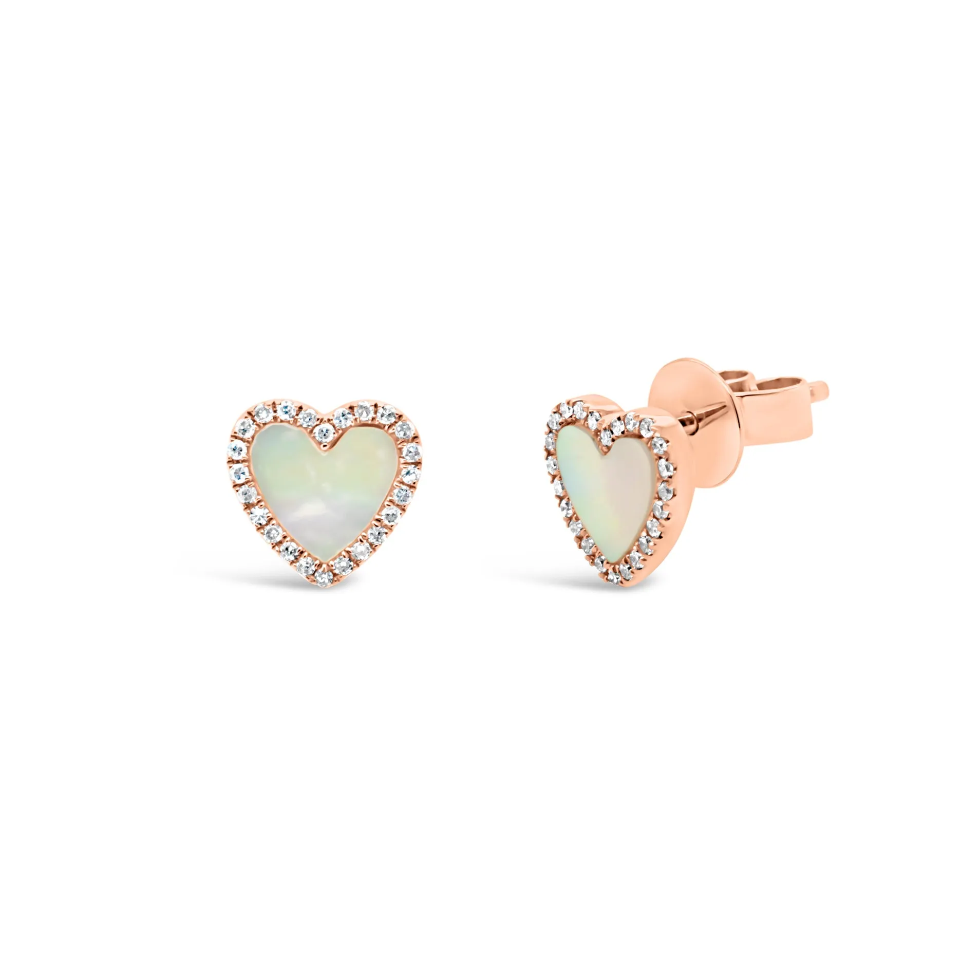 Mother of Pearl & Diamond Heart Medium Stud Earrings