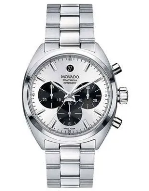 Movado Mens Datron Automatic Chronograph - Silver and Black - Stainless Bracelet