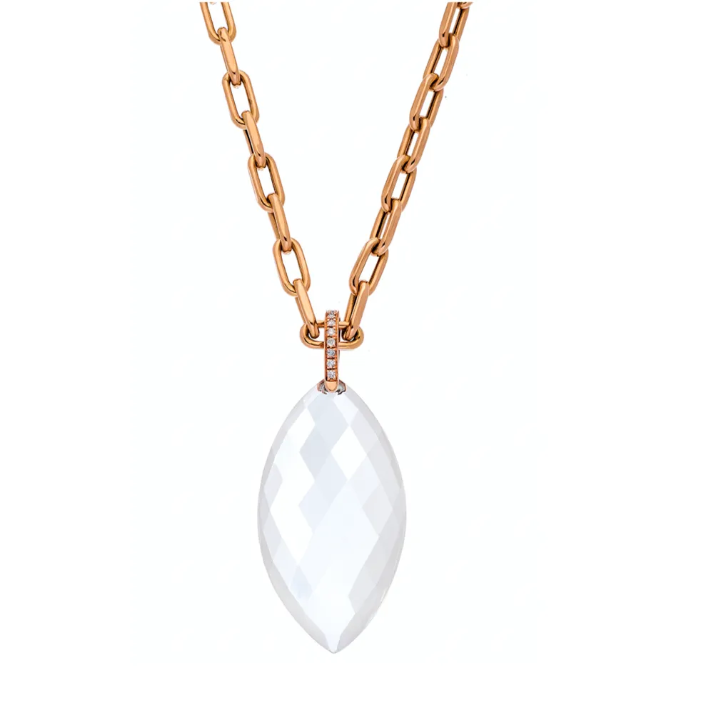 Natalia Necklace Rose Gold Clear Quartz Oval