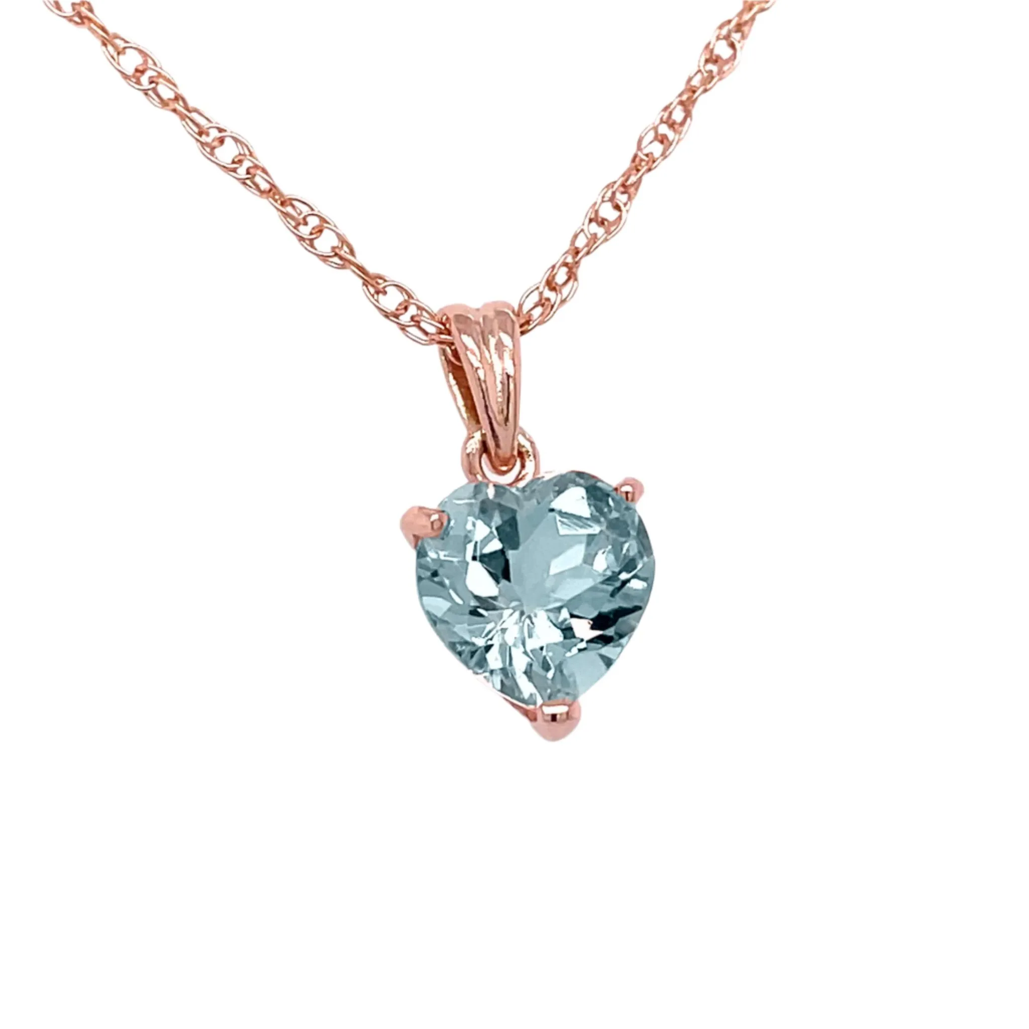 Natural Aquamarine Heart Necklace | 14K Gold Aquamarine Pendant