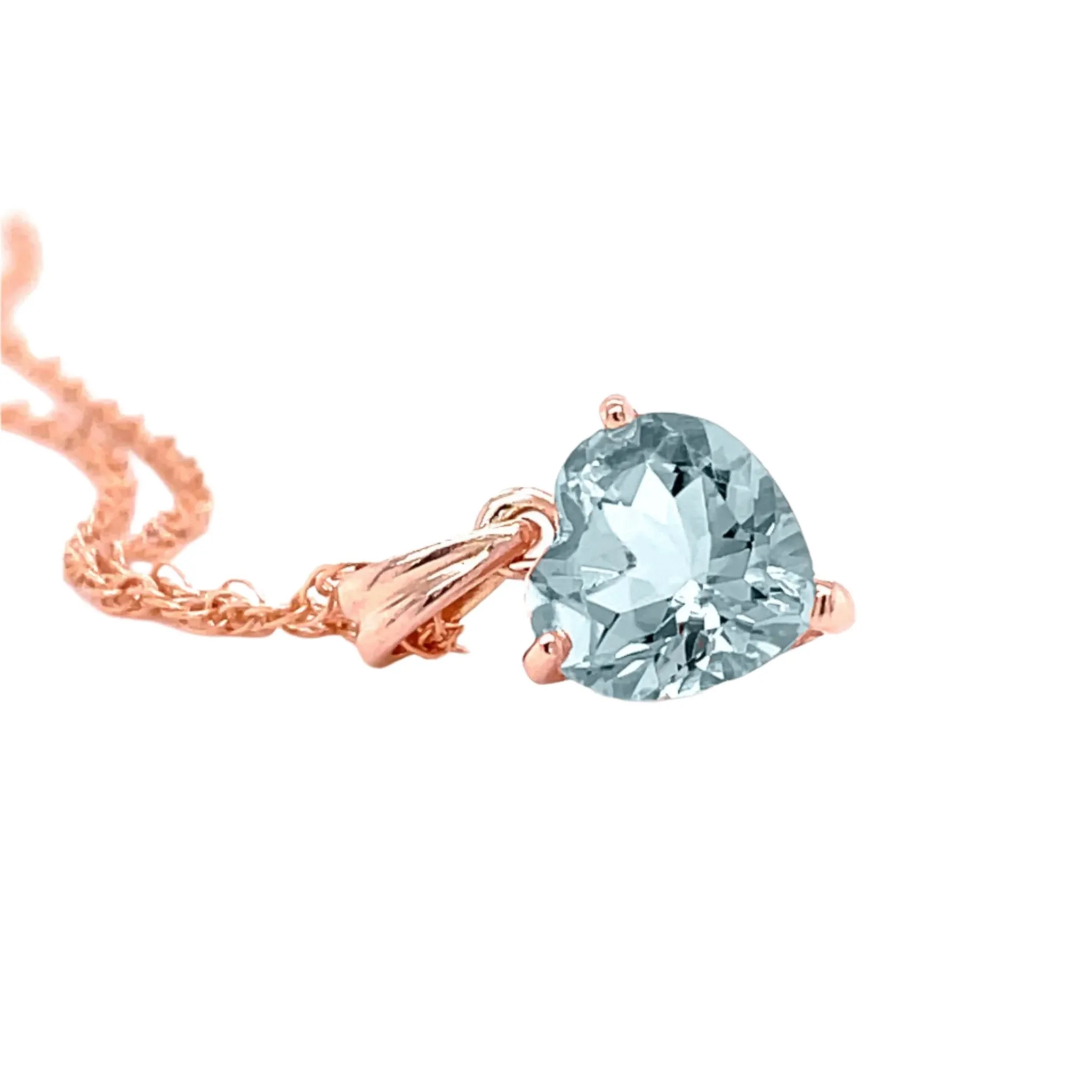 Natural Aquamarine Heart Necklace | 14K Gold Aquamarine Pendant