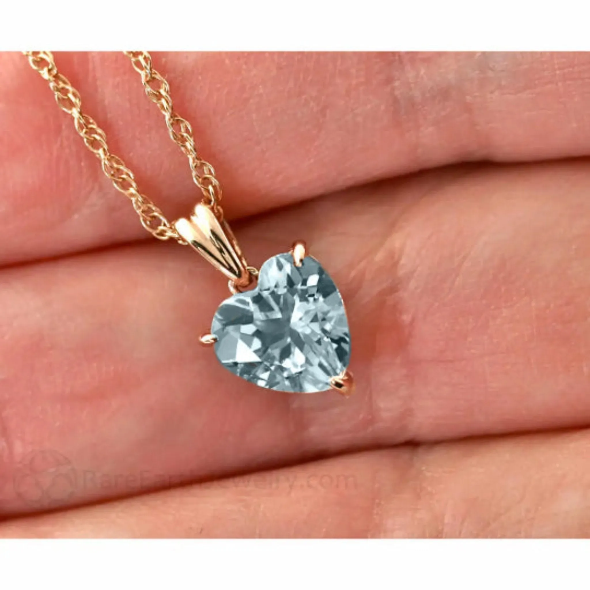 Natural Aquamarine Heart Necklace | 14K Gold Aquamarine Pendant