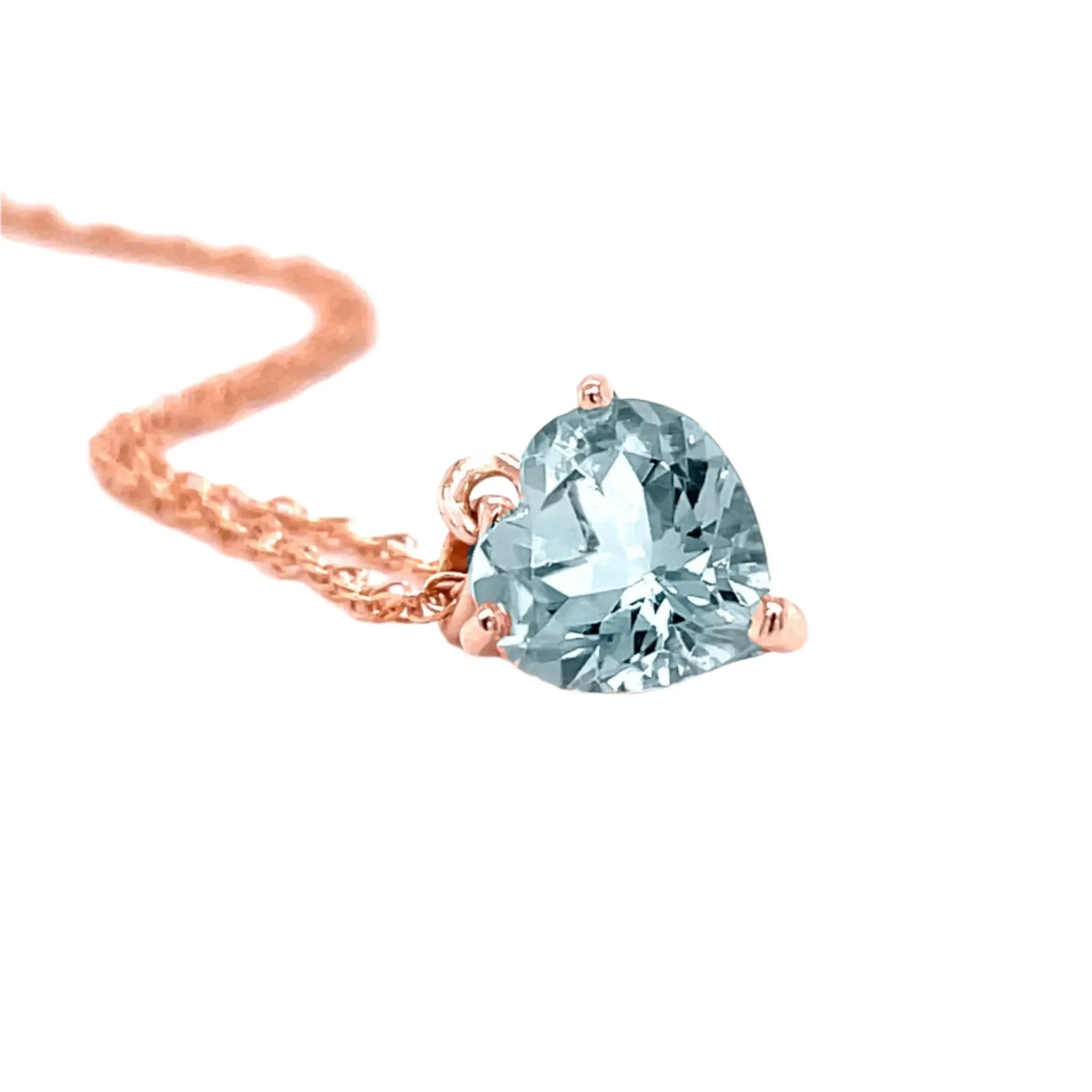 Natural Aquamarine Heart Necklace | 14K Gold Aquamarine Pendant