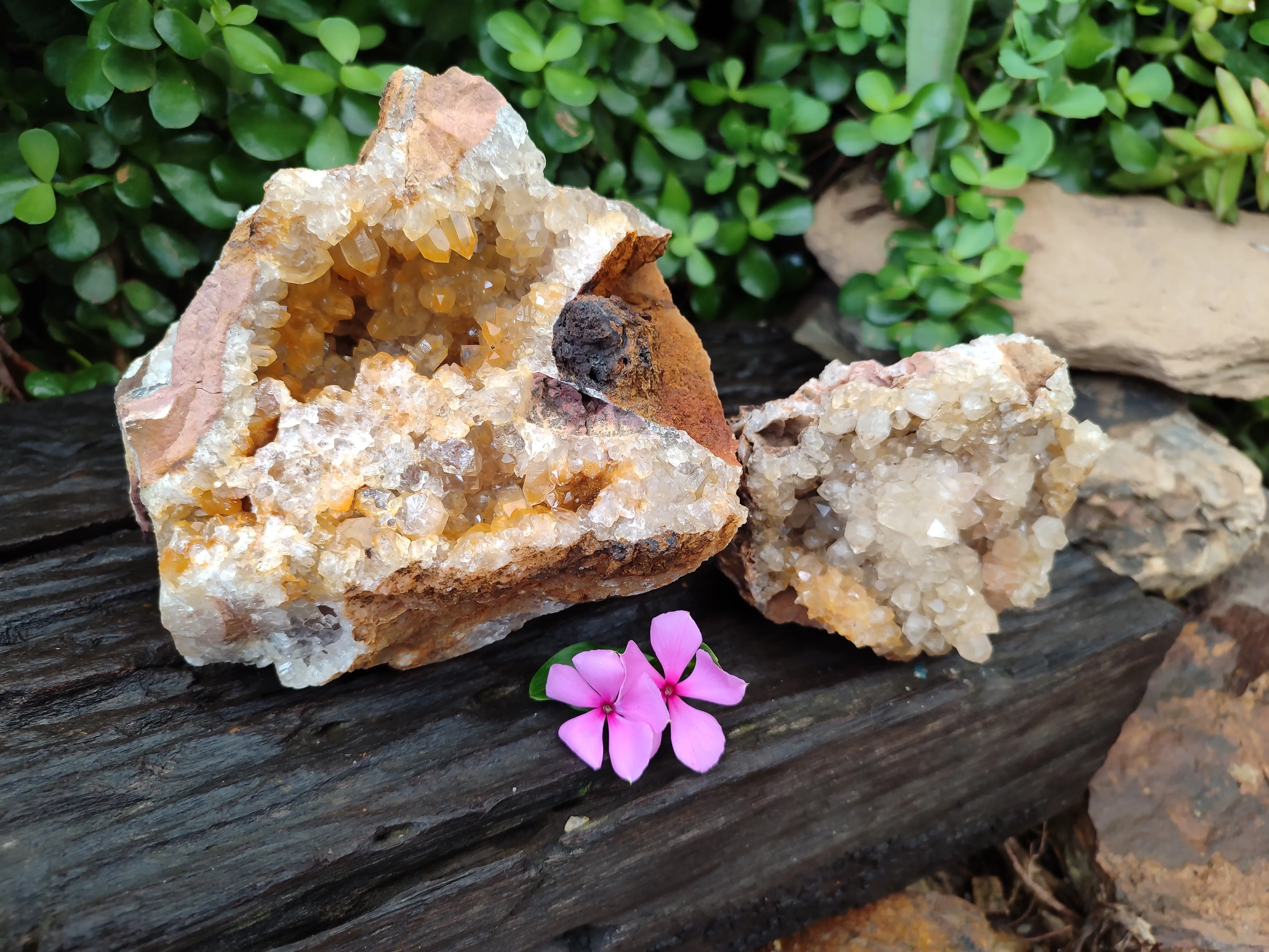 Natural Limonite Quartz Clusters x 2 From Zambia