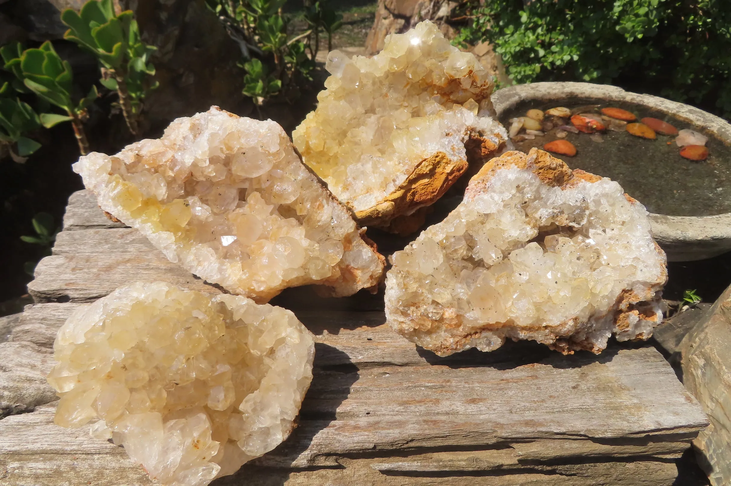 Natural Limonite Quartz Geode Specimens x 4 From Zambia