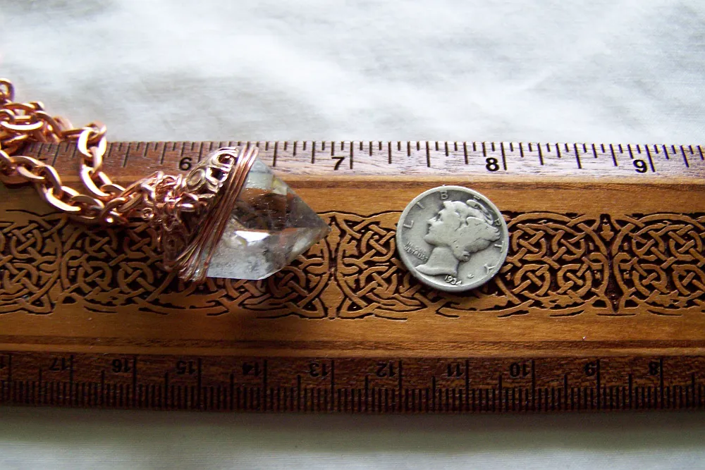 Natural Quartz Crystal Wire Wrapped Copper Pendant