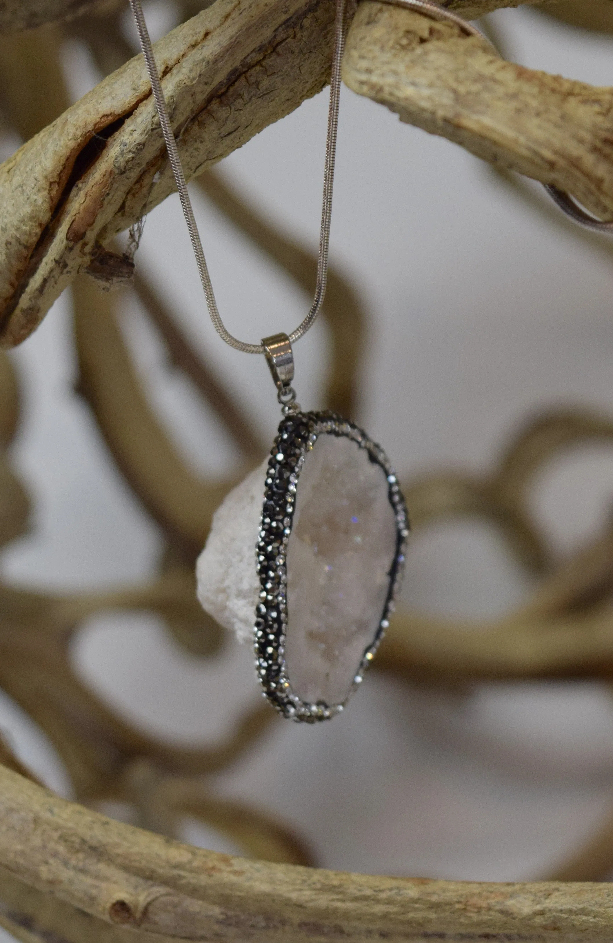 Natural Quartz Druzy & Pyrite Crystal Necklace