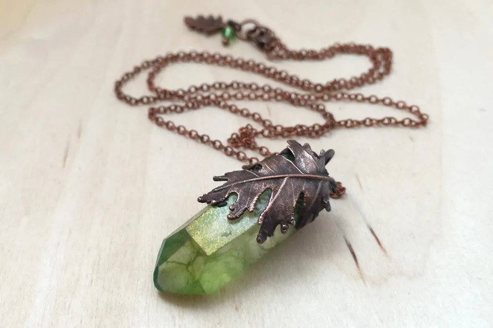 Oak Forest Crystal Necklace | Electroformed Crystal | Green Crystal Nature Jewelry