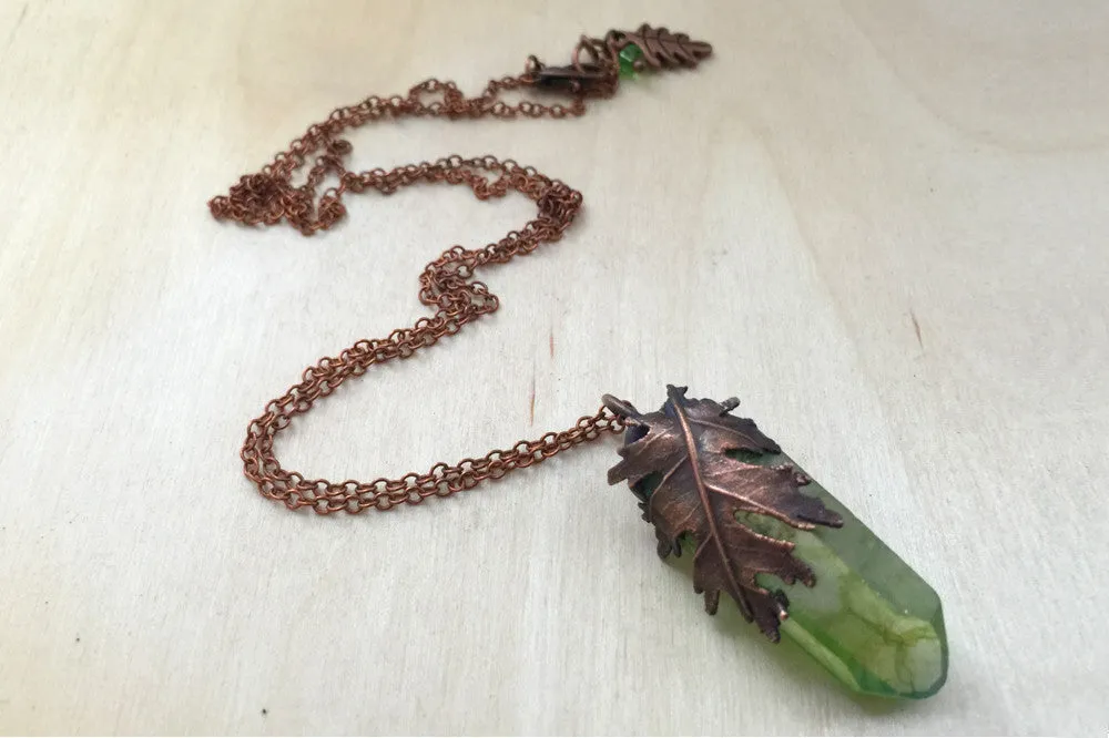 Oak Forest Crystal Necklace | Electroformed Crystal | Green Crystal Nature Jewelry