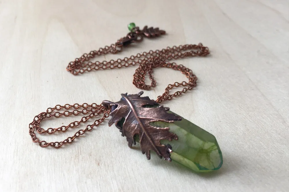 Oak Forest Crystal Necklace | Electroformed Crystal | Green Crystal Nature Jewelry