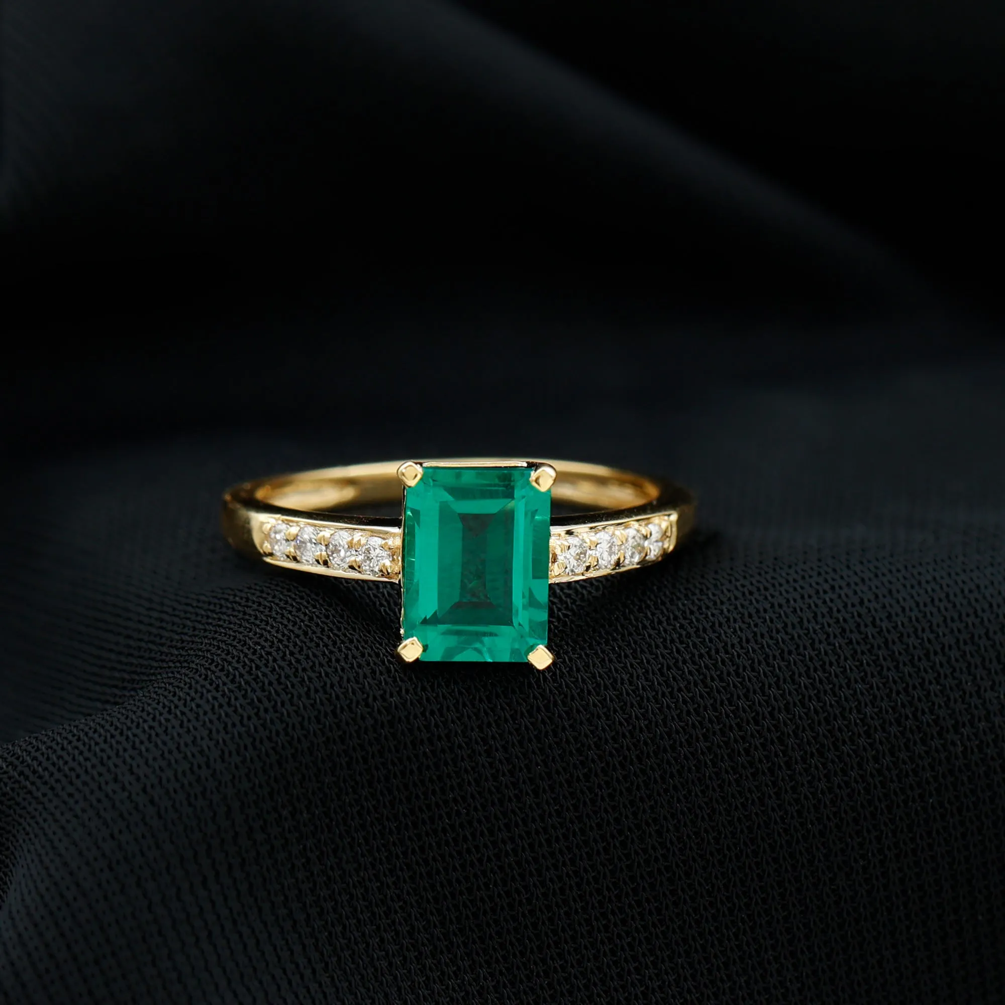 Octagon Lab Grown Emerald Solitaire Engagement Ring with Diamond