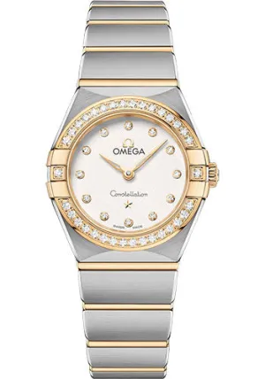 Omega Constellation Manhattan Quartz Watch - 25 mm Steel And Yellow Gold Case - Diamond-Paved Bezel - Crystal White Silvery Diamond Dial - 131.25.25.60.52.002