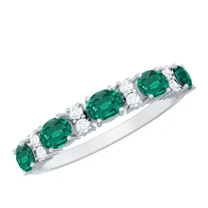 Oval Created Emerald East West Half Eternity Ring with Diamond