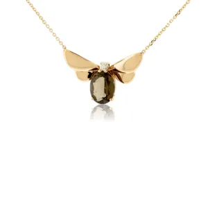 Oval Cut Smoky Quartz & Diamond Wing Pendant w/Chain