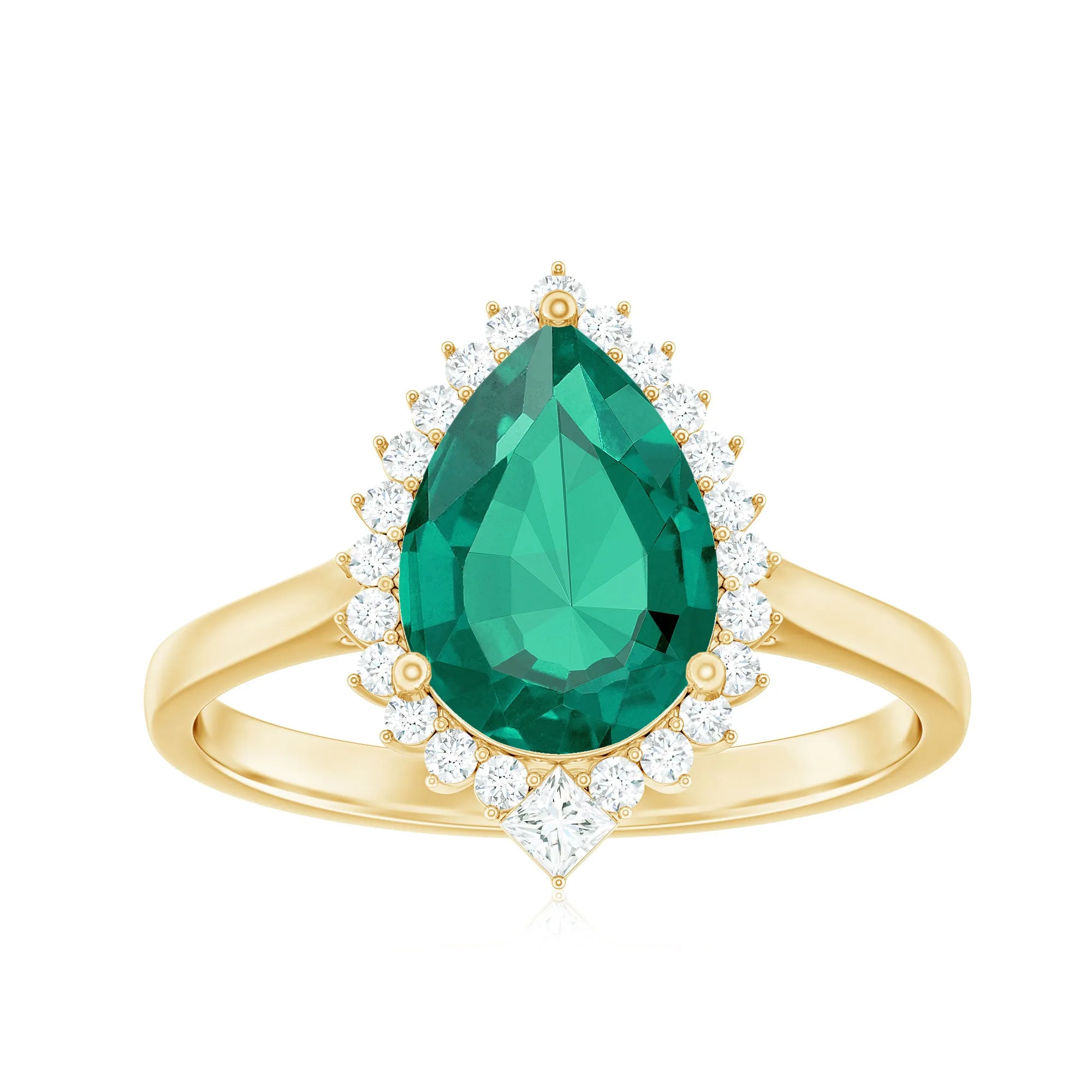 Pear Cut Created Emerald Halo Cocktail Ring with Diamond