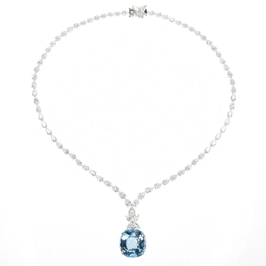 Pear Diamond Necklace with a Detachable Aquamarine