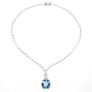 Pear Diamond Necklace with a Detachable Aquamarine