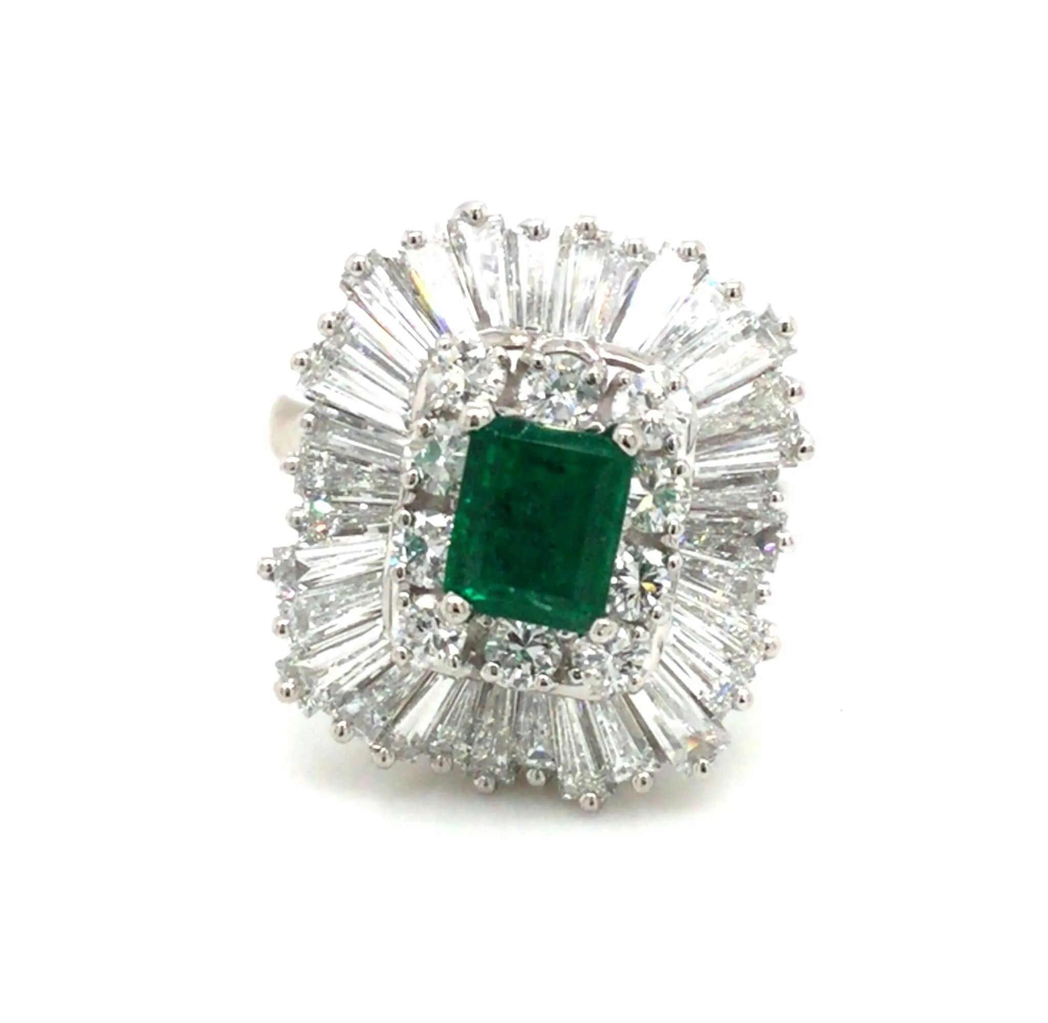 Platinum Ballerina Emerald and Natural Diamond Ring Size 8