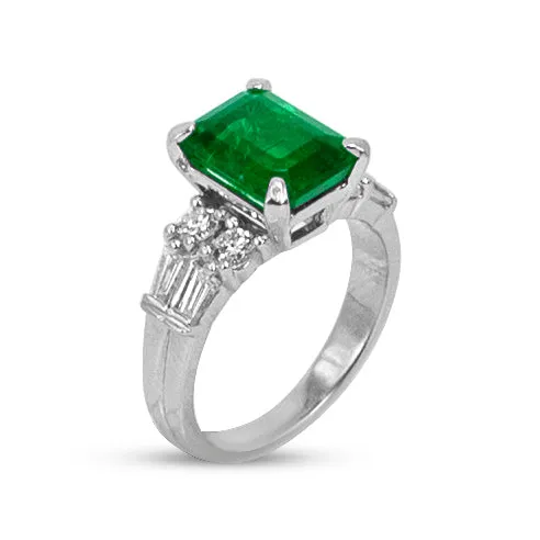 Platinum Emerald and Diamond Ring