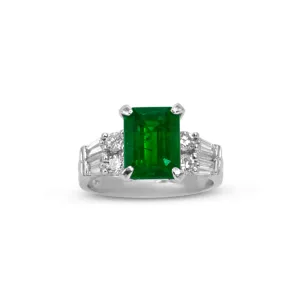 Platinum Emerald and Diamond Ring