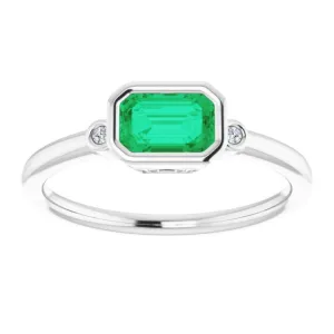 Platinum Lab-Grown Emerald & .02 CTW Natural Diamond Ring