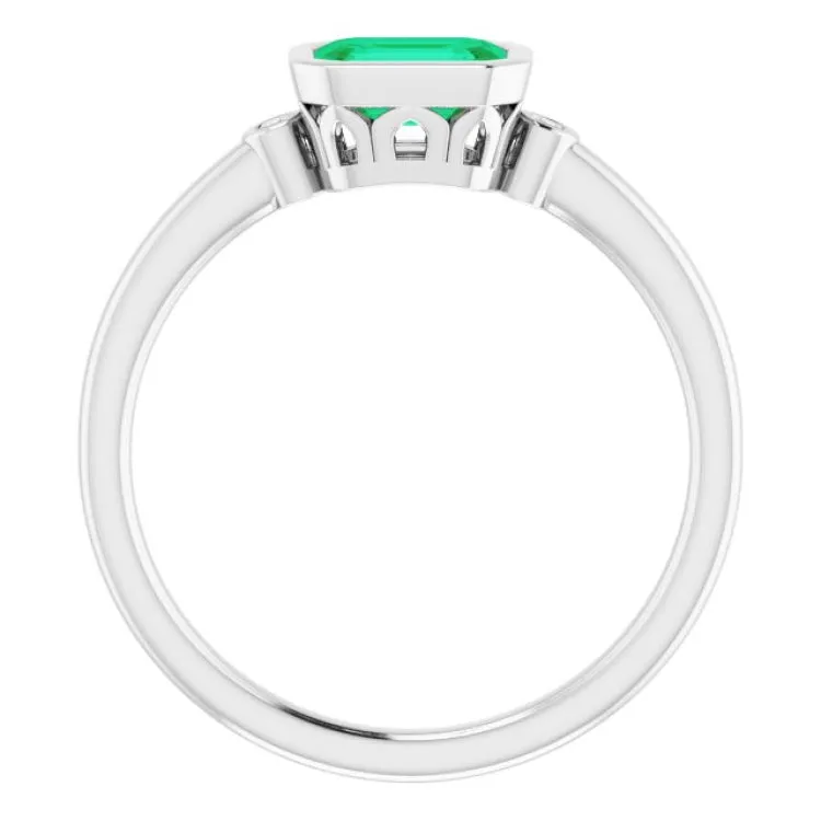 Platinum Lab-Grown Emerald & .02 CTW Natural Diamond Ring