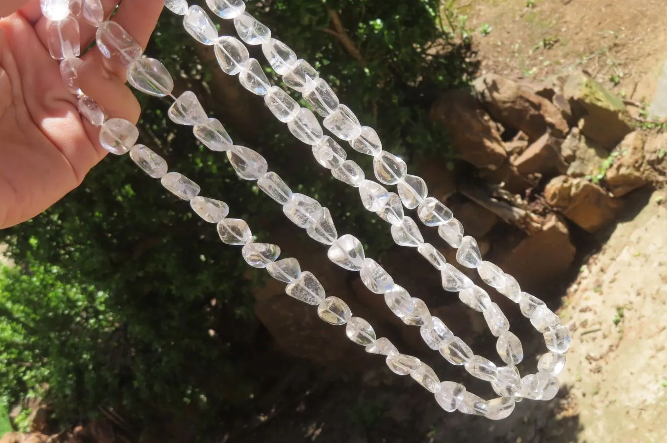 Polished Clear Quartz Rock Crystal Tumble Chip Bead Necklace - Sold Per Item - From Madagascar