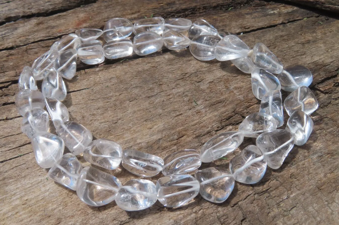 Polished Clear Quartz Rock Crystal Tumble Chip Bead Necklace - Sold Per Item - From Madagascar