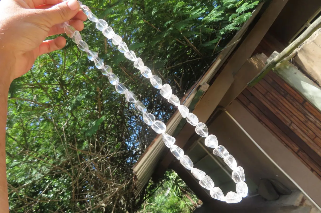 Polished Clear Quartz Rock Crystal Tumble Chip Bead Necklace - Sold Per Item - From Madagascar