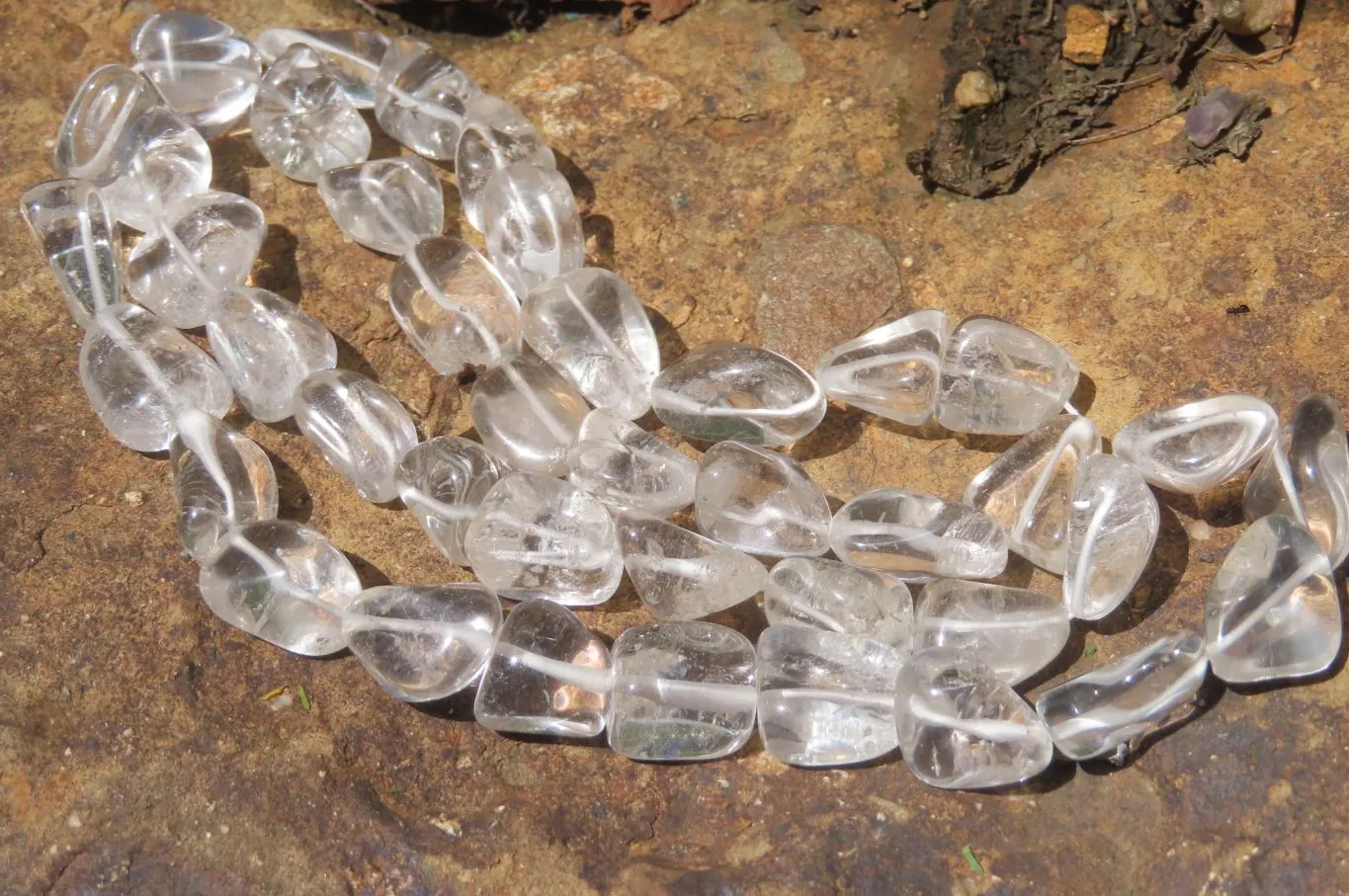 Polished Clear Quartz Rock Crystal Tumble Chip Bead Necklace - Sold Per Item - From Madagascar