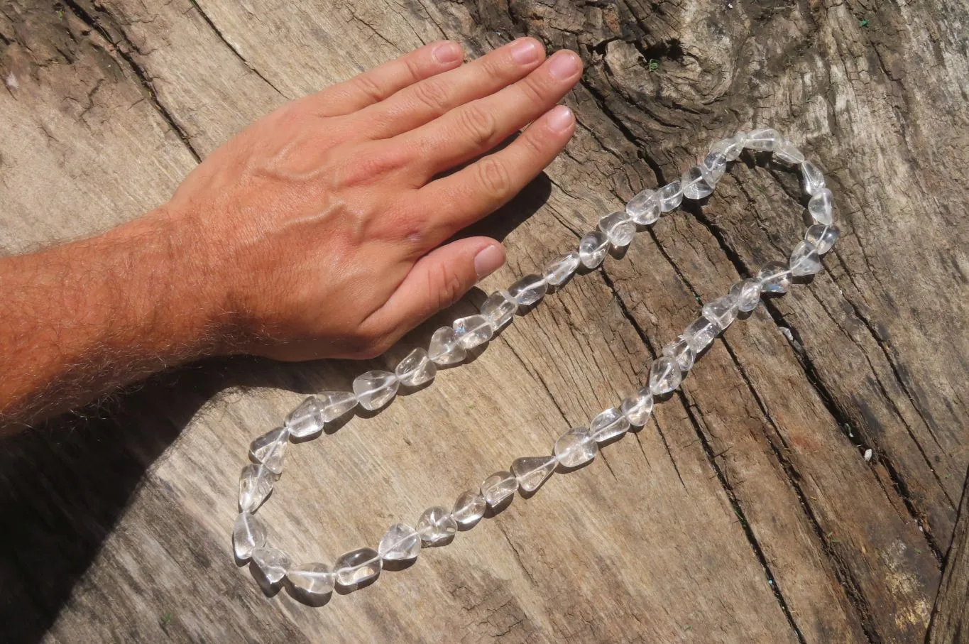 Polished Clear Quartz Rock Crystal Tumble Chip Bead Necklace - Sold Per Item - From Madagascar