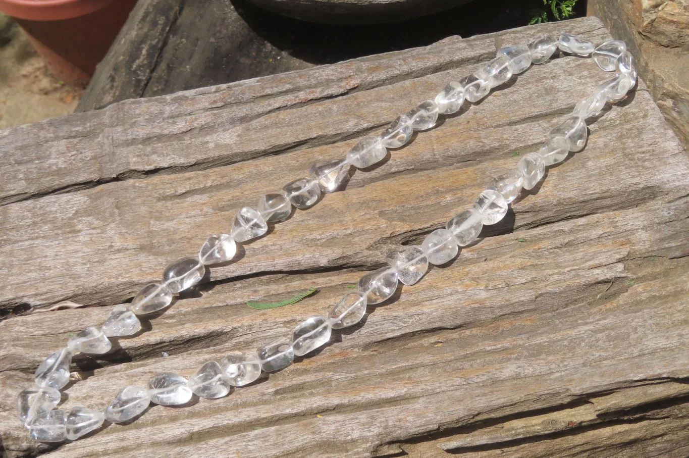 Polished Clear Quartz Rock Crystal Tumble Chip Bead Necklace - Sold Per Item - From Madagascar