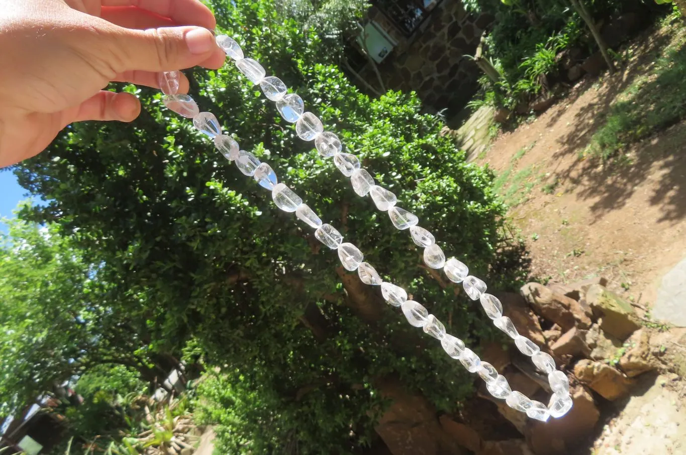 Polished Clear Quartz Rock Crystal Tumble Chip Bead Necklace - Sold Per Item - From Madagascar