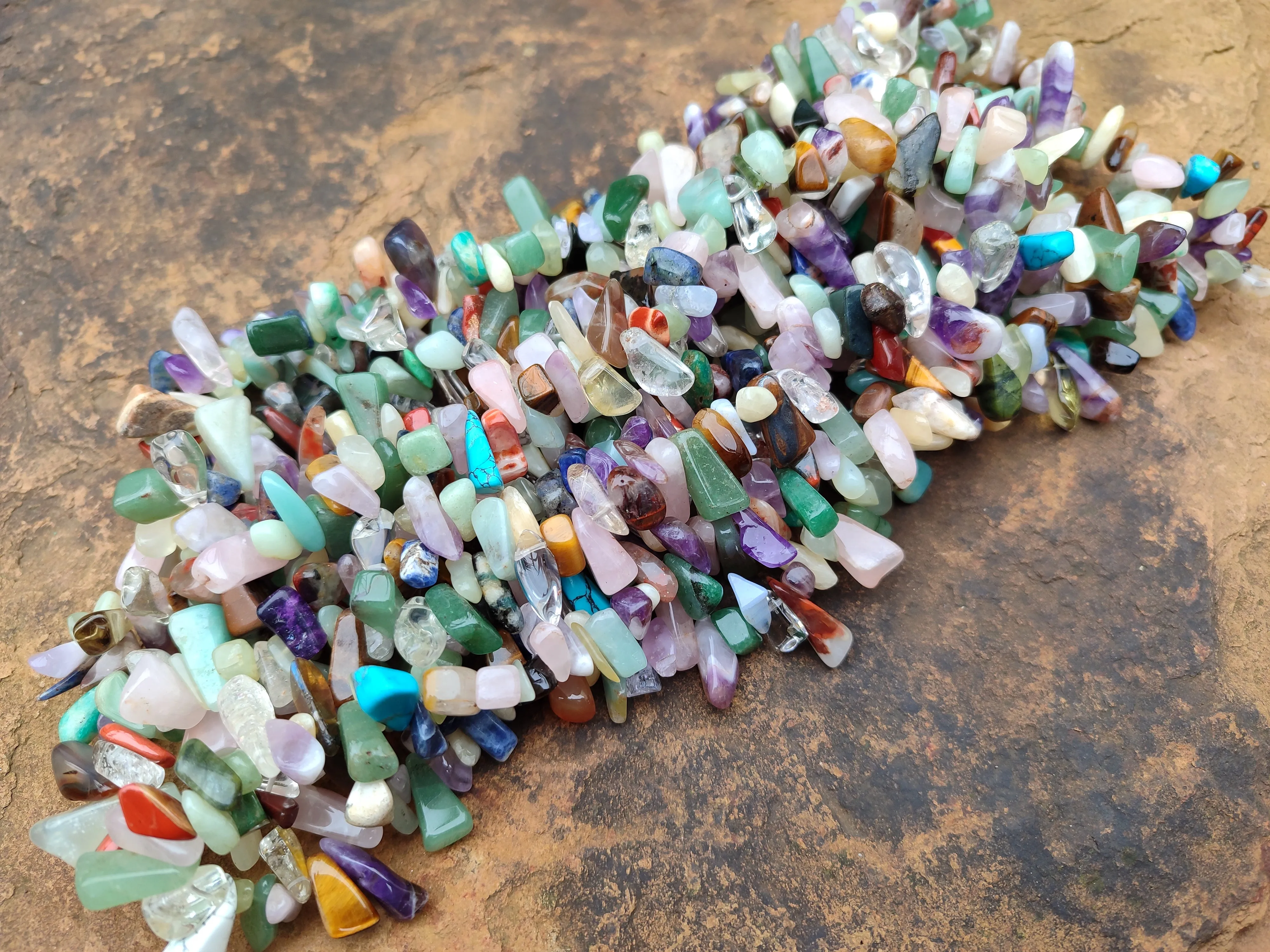 Polished Mixed Gemstone Hawaiian Style Beaded Tumble Chip Necklace - Sold Per Item - From Southern Africa