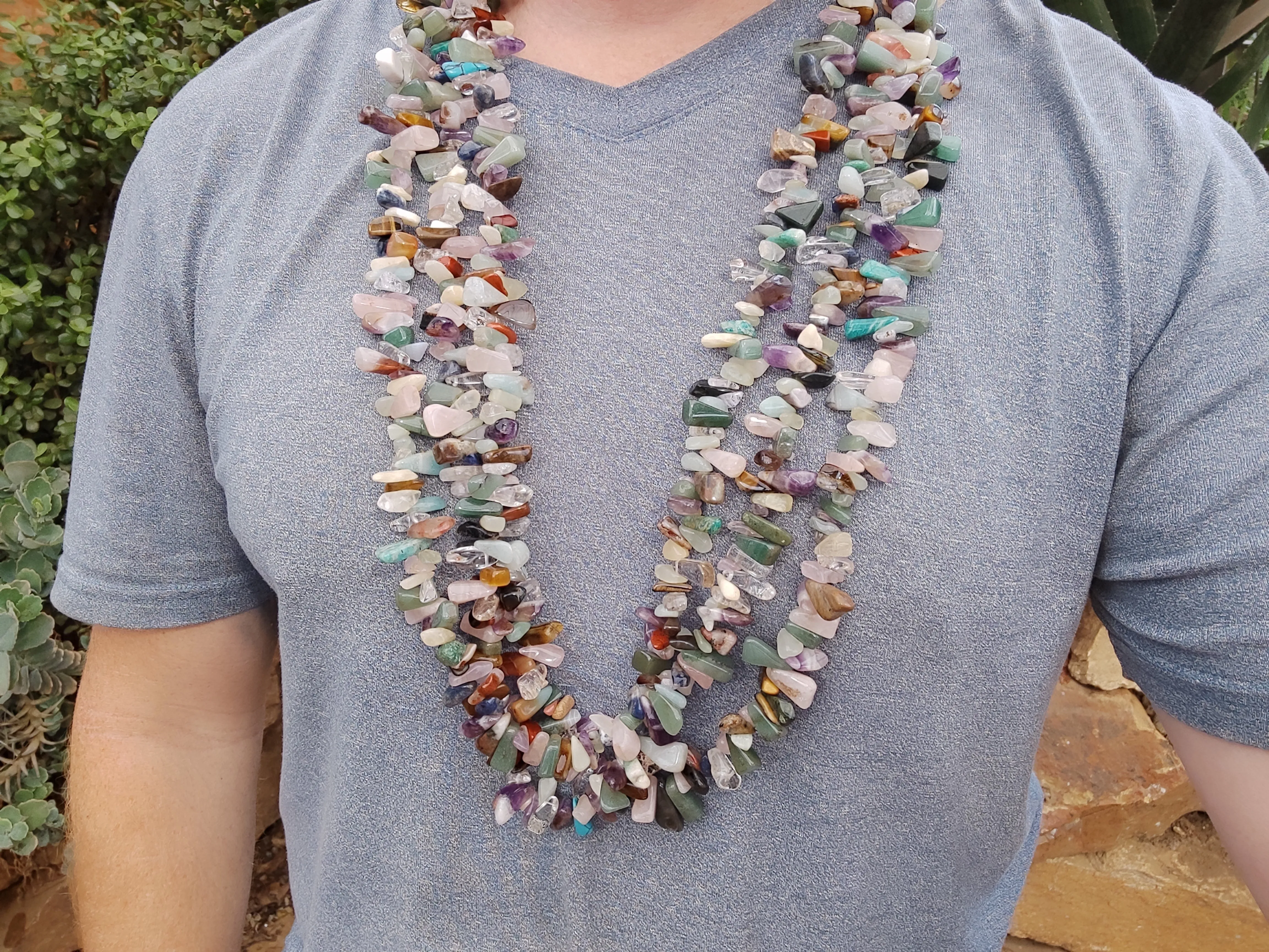 Polished Mixed Gemstone Hawaiian Style Beaded Tumble Chip Necklace - Sold Per Item - From Southern Africa