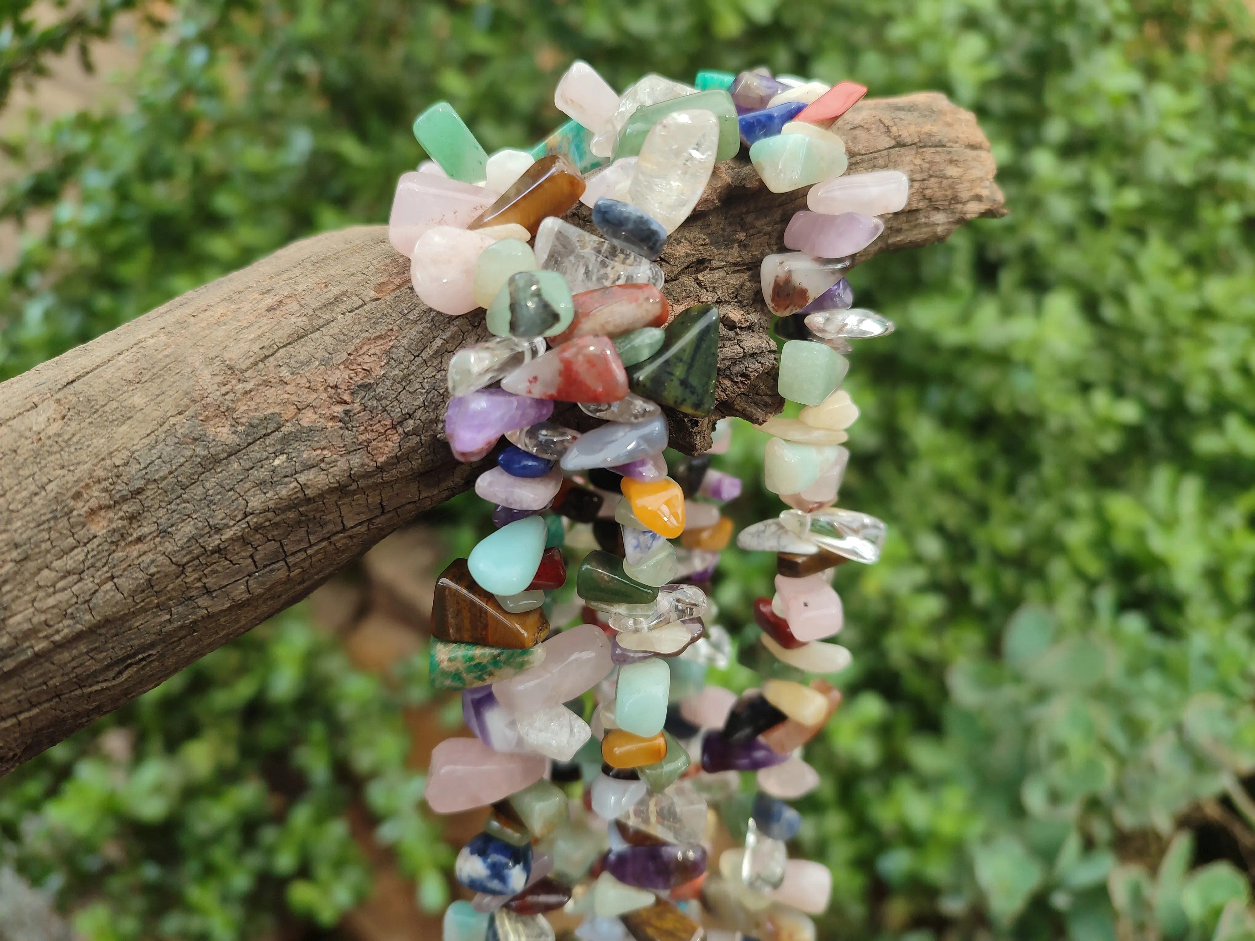 Polished Mixed Gemstone Hawaiian Style Beaded Tumble Chip Necklace - Sold Per Item - From Southern Africa