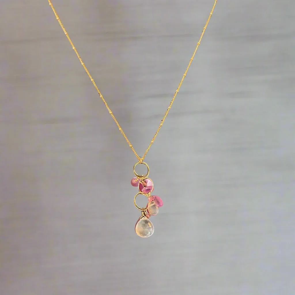 Pom Jewelry Rose Quartz and Pink Sapphire Necklace In Gold Fill-PNRQ3