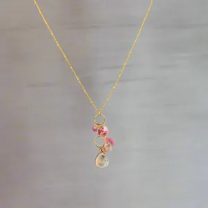 Pom Jewelry Rose Quartz and Pink Sapphire Necklace In Gold Fill-PNRQ3