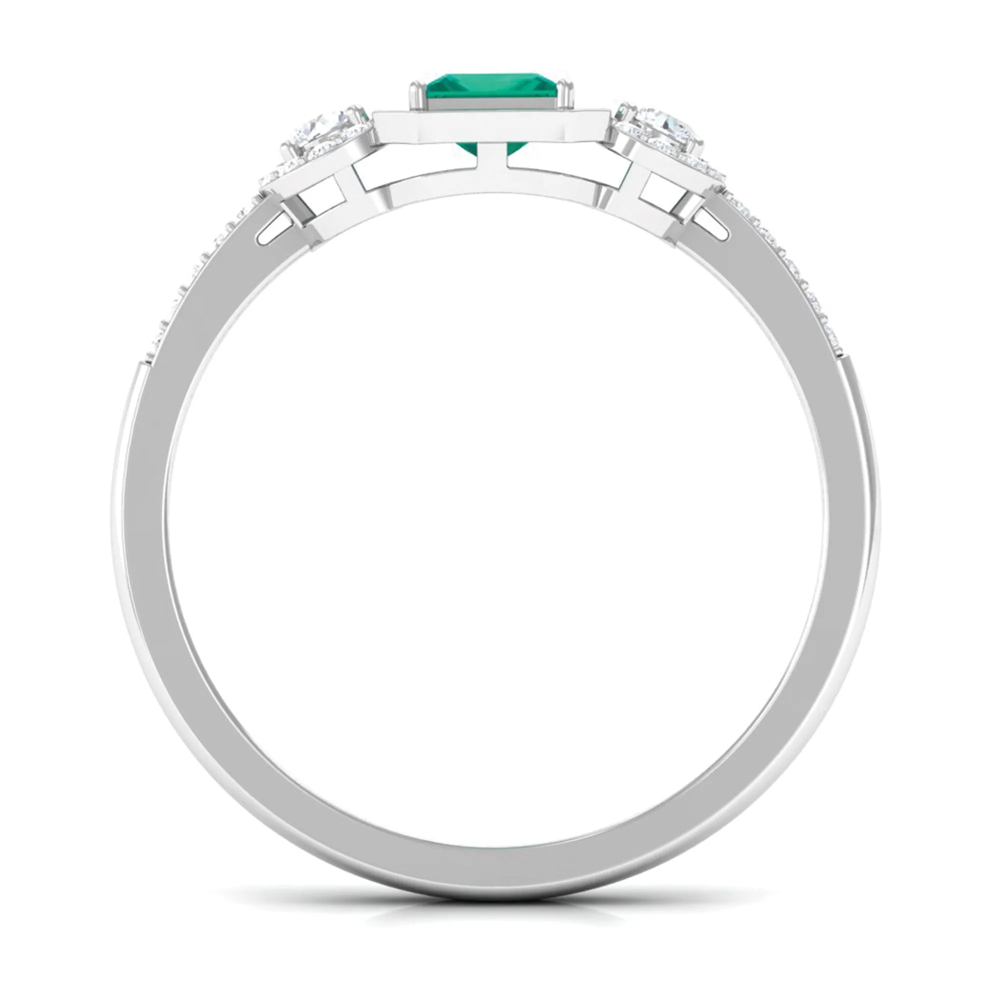 Princess Cut Emerald Halo Engagement Ring with Diamond