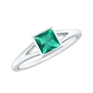 Princess Cut Lab Grown Emerald Solitaire Ring with Split Shank