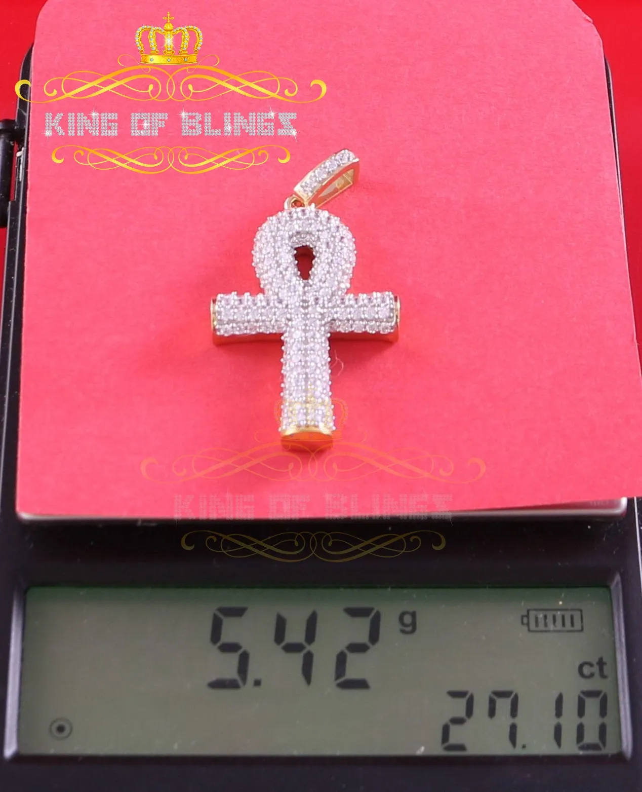 Promising Yellow Sterling Silver ANKH Shape Pendant with 1.85ct Cubic Zirconia