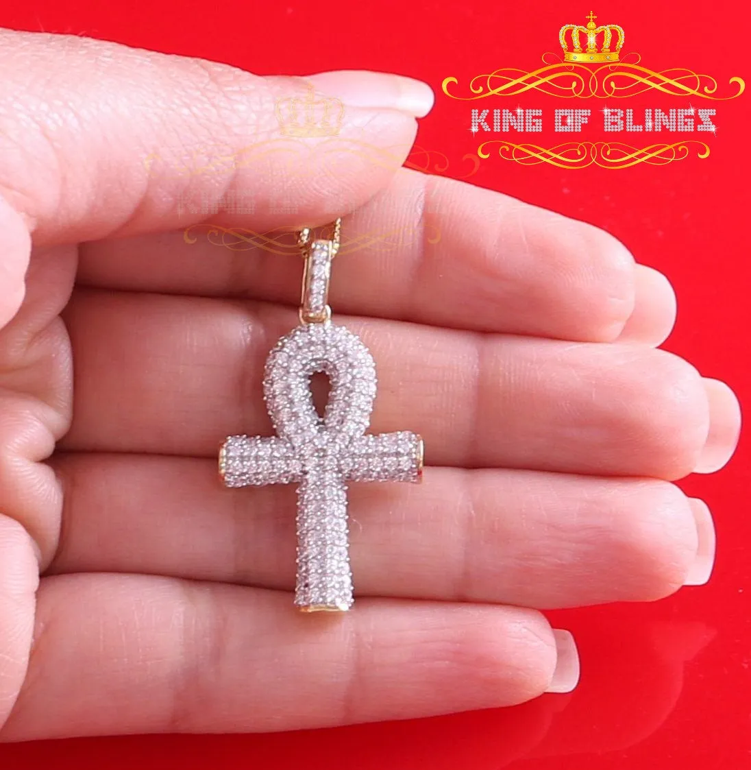 Promising Yellow Sterling Silver ANKH Shape Pendant with 1.85ct Cubic Zirconia