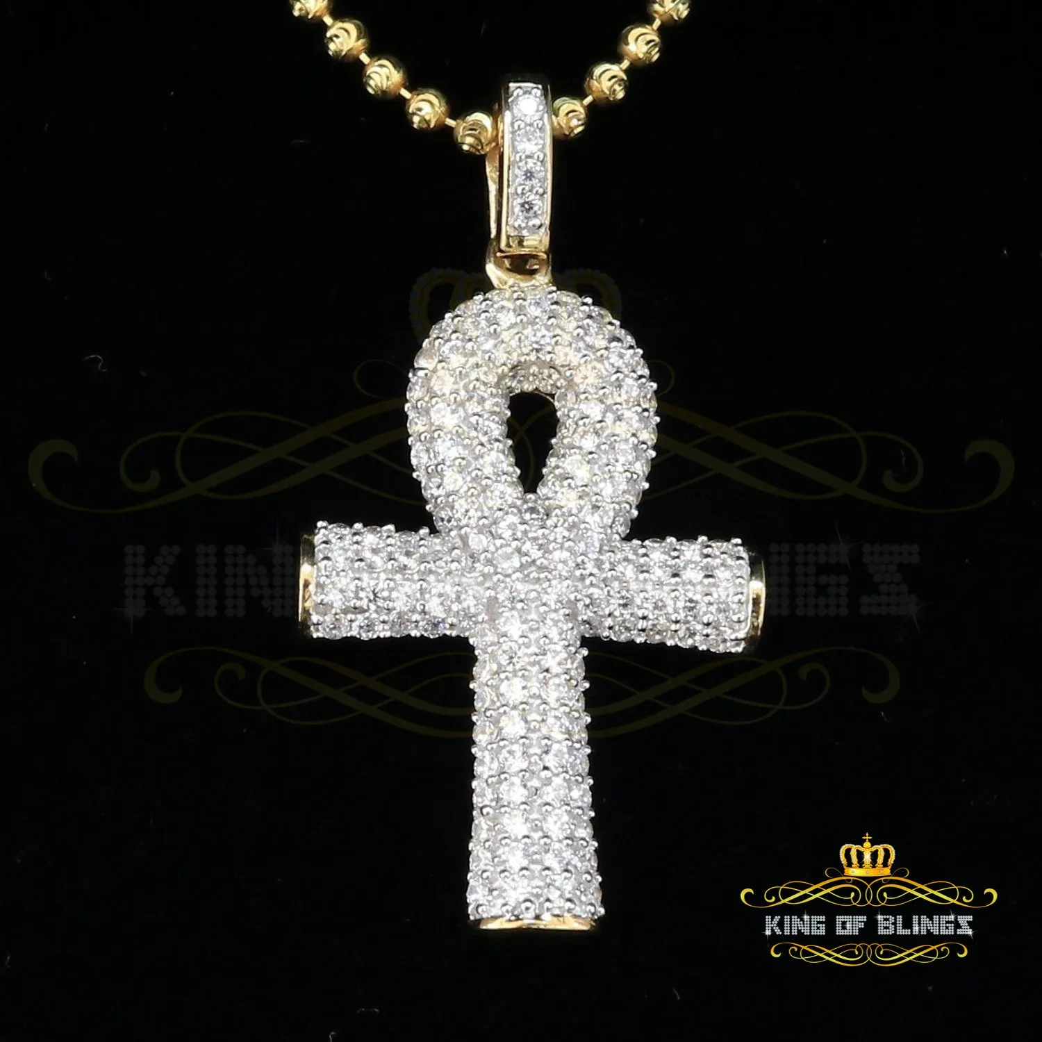 Promising Yellow Sterling Silver ANKH Shape Pendant with 1.85ct Cubic Zirconia