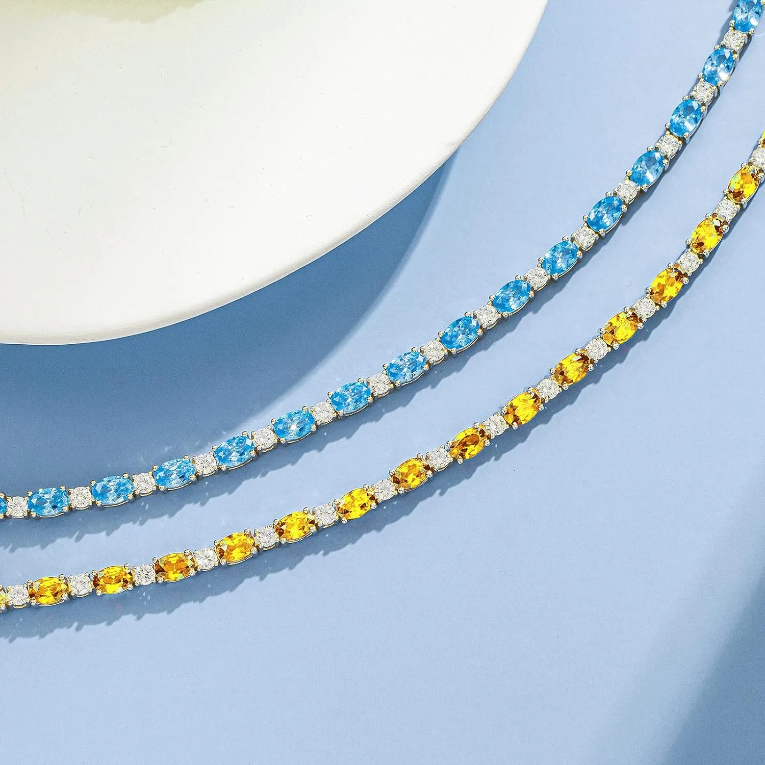 "Glamour Radiance" November Birthstone Fancy Cut Tennis Yellow Citrine Sterling Silver Bracelet