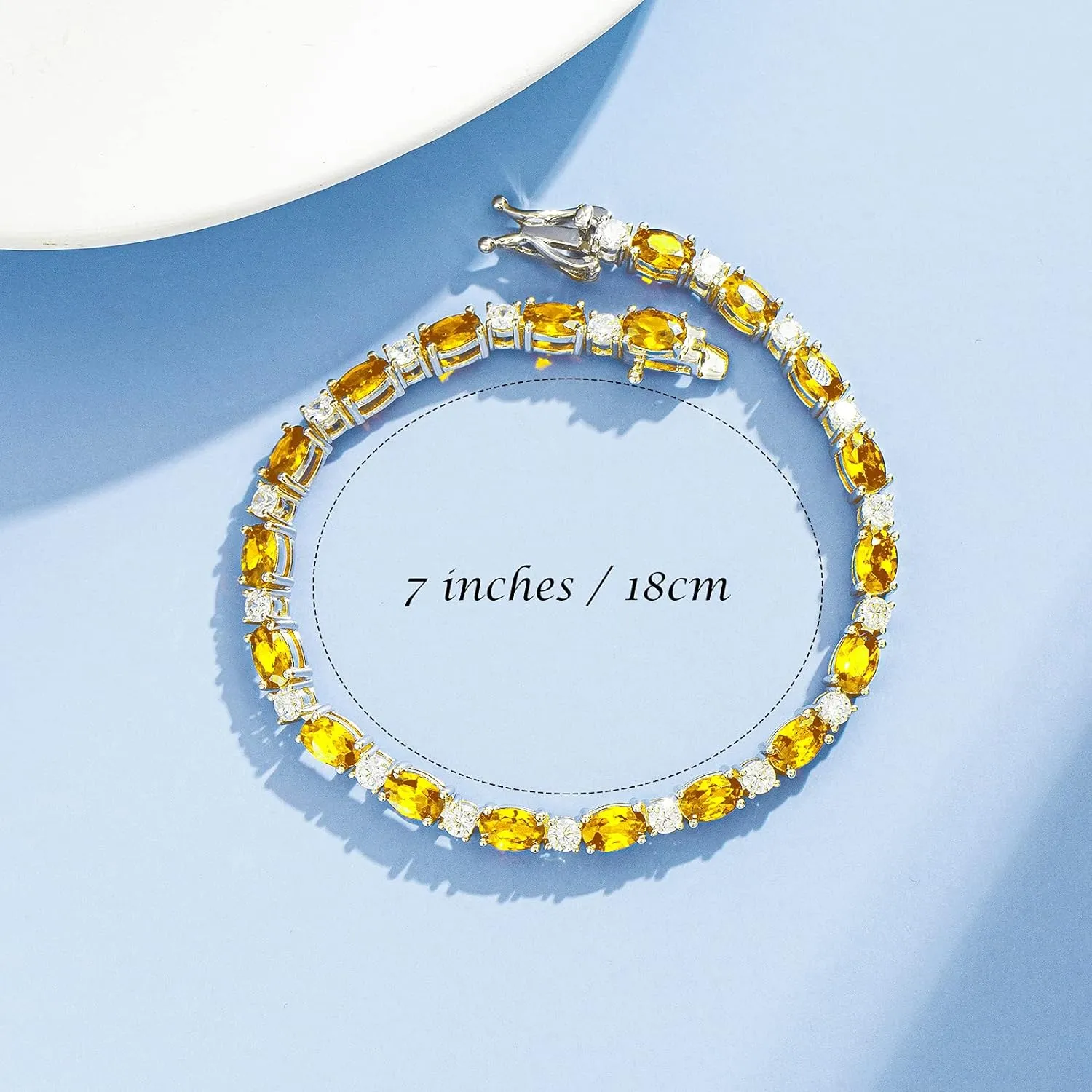 "Glamour Radiance" November Birthstone Fancy Cut Tennis Yellow Citrine Sterling Silver Bracelet