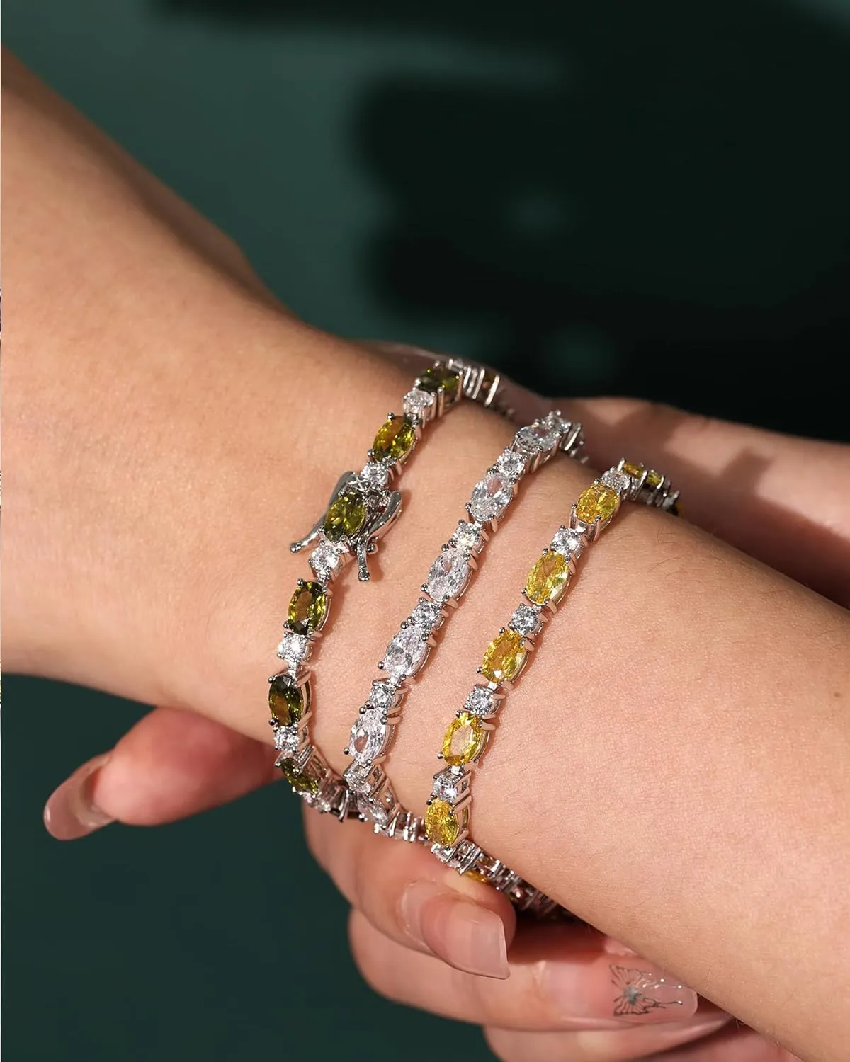 "Glamour Radiance" November Birthstone Fancy Cut Tennis Yellow Citrine Sterling Silver Bracelet